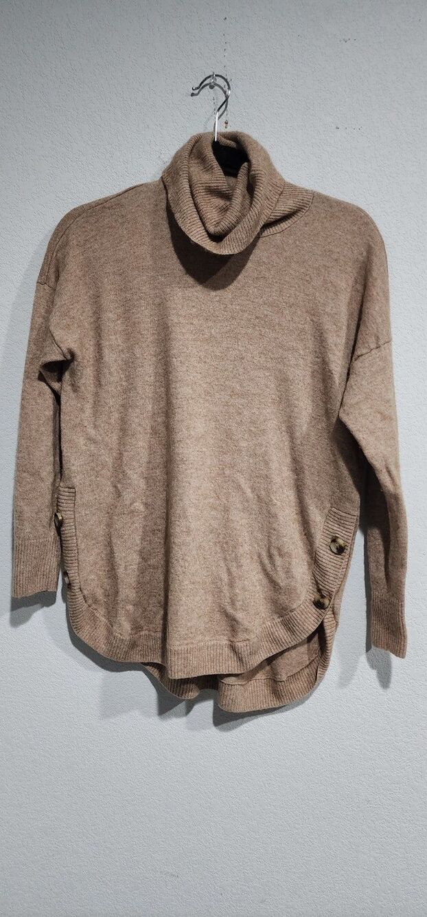 Madewell Women's Crestland Side-Button Tan Turtleneck Tunic Sweater size Small